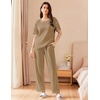 image:imageEkouaer 2 Piece Summer Waffle Knit Lounge Sets For Women Short Sleeve Top and Long Pant Pajama Set Loungewear Pjs SetBrown