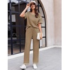 image:imageEkouaer 2 Piece Summer Waffle Knit Lounge Sets For Women Short Sleeve Top and Long Pant Pajama Set Loungewear Pjs SetBrown