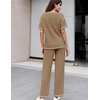 image:imageEkouaer 2 Piece Summer Waffle Knit Lounge Sets For Women Short Sleeve Top and Long Pant Pajama Set Loungewear Pjs SetBrown