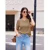 image:imageEkouaer 2 Piece Summer Waffle Knit Lounge Sets For Women Short Sleeve Top and Long Pant Pajama Set Loungewear Pjs SetBrown