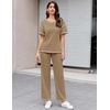 image:imageEkouaer 2 Piece Summer Waffle Knit Lounge Sets For Women Short Sleeve Top and Long Pant Pajama Set Loungewear Pjs SetBrown