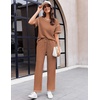 image:imageEkouaer 2 Piece Summer Waffle Knit Lounge Sets For Women Short Sleeve Top and Long Pant Pajama Set Loungewear Pjs SetCaramel
