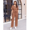 image:imageEkouaer 2 Piece Summer Waffle Knit Lounge Sets For Women Short Sleeve Top and Long Pant Pajama Set Loungewear Pjs SetCaramel
