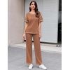 image:imageEkouaer 2 Piece Summer Waffle Knit Lounge Sets For Women Short Sleeve Top and Long Pant Pajama Set Loungewear Pjs SetCaramel