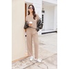 image:imageEkouaer 2 Piece Summer Waffle Knit Lounge Sets For Women Short Sleeve Top and Long Pant Pajama Set Loungewear Pjs SetChampagne