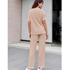 image:imageEkouaer 2 Piece Summer Waffle Knit Lounge Sets For Women Short Sleeve Top and Long Pant Pajama Set Loungewear Pjs SetChampagne
