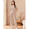 image:imageEkouaer 2 Piece Summer Waffle Knit Lounge Sets For Women Short Sleeve Top and Long Pant Pajama Set Loungewear Pjs SetChampagne