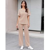 image:imageEkouaer 2 Piece Summer Waffle Knit Lounge Sets For Women Short Sleeve Top and Long Pant Pajama Set Loungewear Pjs SetChampagne