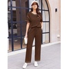 image:imageEkouaer 2 Piece Summer Waffle Knit Lounge Sets For Women Short Sleeve Top and Long Pant Pajama Set Loungewear Pjs SetDark Brown