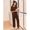image:imageEkouaer 2 Piece Summer Waffle Knit Lounge Sets For Women Short Sleeve Top and Long Pant Pajama Set Loungewear Pjs SetDark Brown