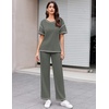 image:imageEkouaer 2 Piece Summer Waffle Knit Lounge Sets For Women Short Sleeve Top and Long Pant Pajama Set Loungewear Pjs SetDark Grey