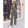 image:imageEkouaer 2 Piece Summer Waffle Knit Lounge Sets For Women Short Sleeve Top and Long Pant Pajama Set Loungewear Pjs SetDark Grey