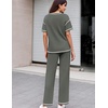 image:imageEkouaer 2 Piece Summer Waffle Knit Lounge Sets For Women Short Sleeve Top and Long Pant Pajama Set Loungewear Pjs SetDark Grey