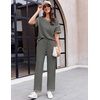 image:imageEkouaer 2 Piece Summer Waffle Knit Lounge Sets For Women Short Sleeve Top and Long Pant Pajama Set Loungewear Pjs SetDark Grey