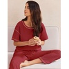 image:imageEkouaer 2 Piece Summer Waffle Knit Lounge Sets For Women Short Sleeve Top and Long Pant Pajama Set Loungewear Pjs SetDark Red