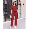 image:imageEkouaer 2 Piece Summer Waffle Knit Lounge Sets For Women Short Sleeve Top and Long Pant Pajama Set Loungewear Pjs SetDark Red