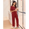 image:imageEkouaer 2 Piece Summer Waffle Knit Lounge Sets For Women Short Sleeve Top and Long Pant Pajama Set Loungewear Pjs SetDark Red