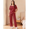 image:imageEkouaer 2 Piece Summer Waffle Knit Lounge Sets For Women Short Sleeve Top and Long Pant Pajama Set Loungewear Pjs SetDark Red