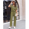 image:imageEkouaer 2 Piece Summer Waffle Knit Lounge Sets For Women Short Sleeve Top and Long Pant Pajama Set Loungewear Pjs SetGreen