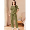 image:imageEkouaer 2 Piece Summer Waffle Knit Lounge Sets For Women Short Sleeve Top and Long Pant Pajama Set Loungewear Pjs SetGreen