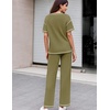 image:imageEkouaer 2 Piece Summer Waffle Knit Lounge Sets For Women Short Sleeve Top and Long Pant Pajama Set Loungewear Pjs SetGreen