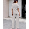 image:imageEkouaer 2 Piece Summer Waffle Knit Lounge Sets For Women Short Sleeve Top and Long Pant Pajama Set Loungewear Pjs SetGrey