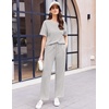 image:imageEkouaer 2 Piece Summer Waffle Knit Lounge Sets For Women Short Sleeve Top and Long Pant Pajama Set Loungewear Pjs SetGrey