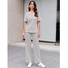 image:imageEkouaer 2 Piece Summer Waffle Knit Lounge Sets For Women Short Sleeve Top and Long Pant Pajama Set Loungewear Pjs SetGrey