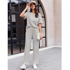 image:imageEkouaer 2 Piece Summer Waffle Knit Lounge Sets For Women Short Sleeve Top and Long Pant Pajama Set Loungewear Pjs SetGrey