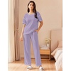 image:imageEkouaer 2 Piece Summer Waffle Knit Lounge Sets For Women Short Sleeve Top and Long Pant Pajama Set Loungewear Pjs SetLavender