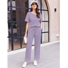 image:imageEkouaer 2 Piece Summer Waffle Knit Lounge Sets For Women Short Sleeve Top and Long Pant Pajama Set Loungewear Pjs SetLavender