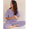 image:imageEkouaer 2 Piece Summer Waffle Knit Lounge Sets For Women Short Sleeve Top and Long Pant Pajama Set Loungewear Pjs SetLavender