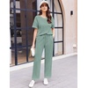 image:imageEkouaer 2 Piece Summer Waffle Knit Lounge Sets For Women Short Sleeve Top and Long Pant Pajama Set Loungewear Pjs SetLight Green