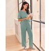 image:imageEkouaer 2 Piece Summer Waffle Knit Lounge Sets For Women Short Sleeve Top and Long Pant Pajama Set Loungewear Pjs SetLight Green