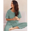 image:imageEkouaer 2 Piece Summer Waffle Knit Lounge Sets For Women Short Sleeve Top and Long Pant Pajama Set Loungewear Pjs SetLight Green