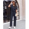 image:imageEkouaer 2 Piece Summer Waffle Knit Lounge Sets For Women Short Sleeve Top and Long Pant Pajama Set Loungewear Pjs SetNavy Blue