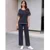 image:imageEkouaer 2 Piece Summer Waffle Knit Lounge Sets For Women Short Sleeve Top and Long Pant Pajama Set Loungewear Pjs SetNavy Blue