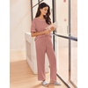 image:imageEkouaer 2 Piece Summer Waffle Knit Lounge Sets For Women Short Sleeve Top and Long Pant Pajama Set Loungewear Pjs SetPink