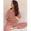 image:imageEkouaer 2 Piece Summer Waffle Knit Lounge Sets For Women Short Sleeve Top and Long Pant Pajama Set Loungewear Pjs SetPink