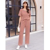image:imageEkouaer 2 Piece Summer Waffle Knit Lounge Sets For Women Short Sleeve Top and Long Pant Pajama Set Loungewear Pjs SetPink