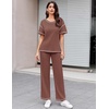 image:imageEkouaer 2 Piece Summer Waffle Knit Lounge Sets For Women Short Sleeve Top and Long Pant Pajama Set Loungewear Pjs SetRed