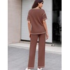 image:imageEkouaer 2 Piece Summer Waffle Knit Lounge Sets For Women Short Sleeve Top and Long Pant Pajama Set Loungewear Pjs SetRed