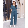 image:imageEkouaer 2 Piece Summer Waffle Knit Lounge Sets For Women Short Sleeve Top and Long Pant Pajama Set Loungewear Pjs SetSky Blue