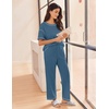 image:imageEkouaer 2 Piece Summer Waffle Knit Lounge Sets For Women Short Sleeve Top and Long Pant Pajama Set Loungewear Pjs SetSky Blue