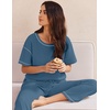 image:imageEkouaer 2 Piece Summer Waffle Knit Lounge Sets For Women Short Sleeve Top and Long Pant Pajama Set Loungewear Pjs SetSky Blue