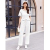 image:imageEkouaer 2 Piece Summer Waffle Knit Lounge Sets For Women Short Sleeve Top and Long Pant Pajama Set Loungewear Pjs SetWhite