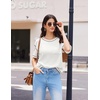 image:imageEkouaer 2 Piece Summer Waffle Knit Lounge Sets For Women Short Sleeve Top and Long Pant Pajama Set Loungewear Pjs SetWhite