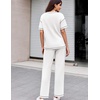 image:imageEkouaer 2 Piece Summer Waffle Knit Lounge Sets For Women Short Sleeve Top and Long Pant Pajama Set Loungewear Pjs SetWhite