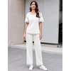 image:imageEkouaer 2 Piece Summer Waffle Knit Lounge Sets For Women Short Sleeve Top and Long Pant Pajama Set Loungewear Pjs SetWhite