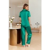 image:imageEkouaer 4PCs Womens Satin Silky Pajama Set Button Down Top and Long Pants Loungewear Camisole Top and Shorts SleepwearGreen